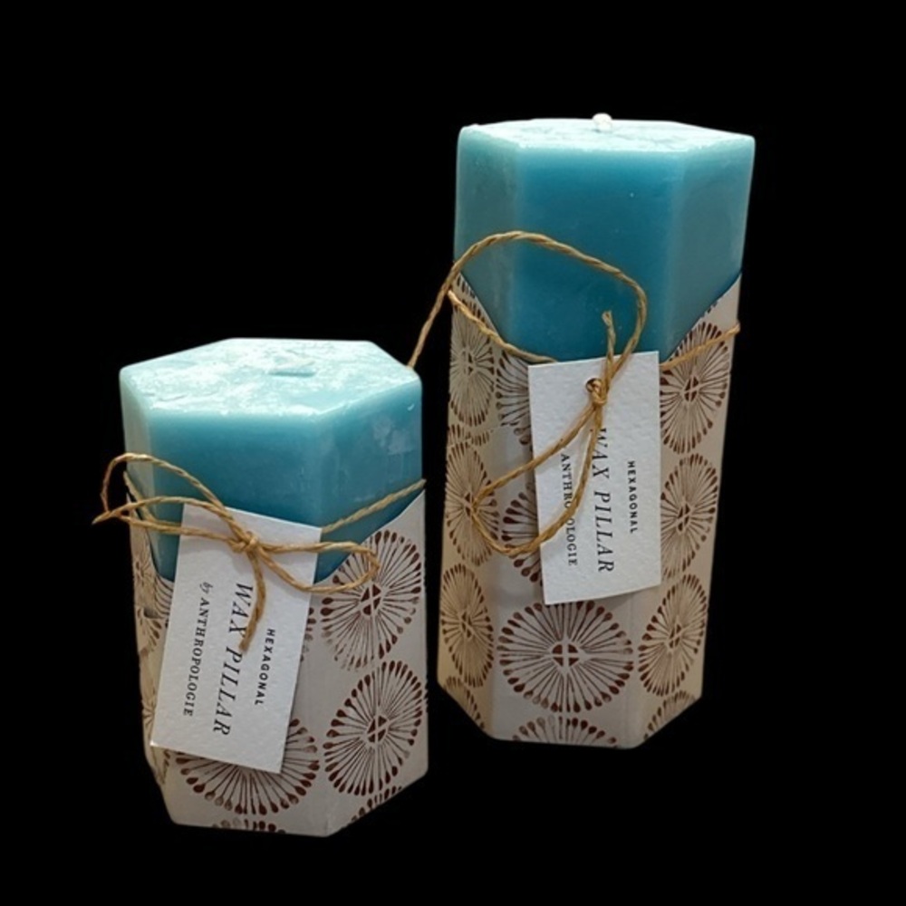 Anthropologie Hexagonal Jackie Wrapped Pillar Candles NWT